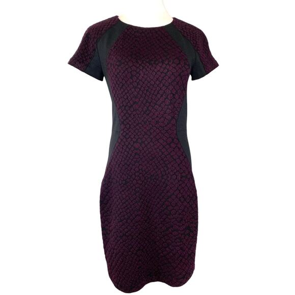 Rebecca Taylor Short Sleeve Exposed Gold Zipper Sheath Dress in Black Purple 8 - Picture 1 of 10